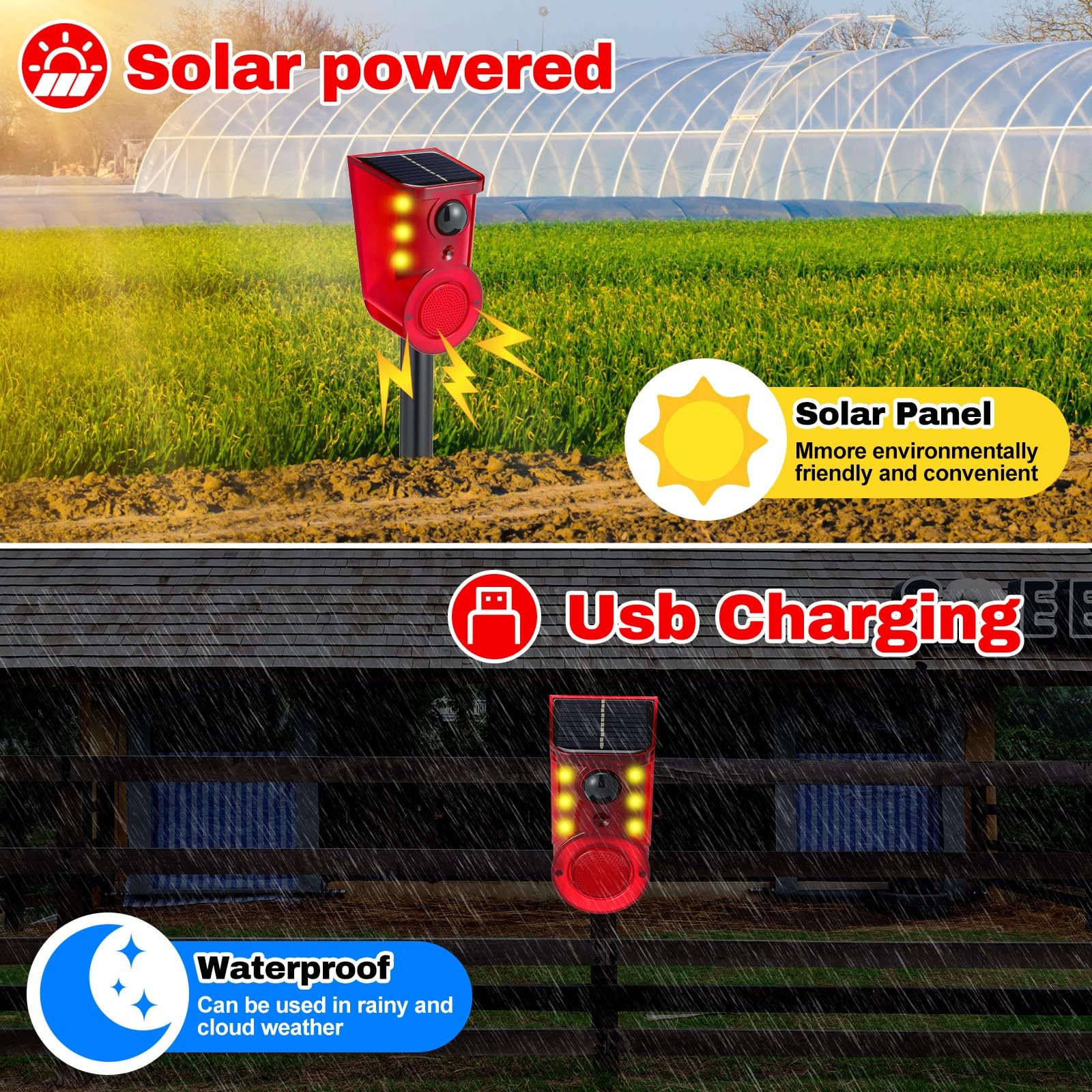 4 Pack Solar Outdoor Motion Sensor Alarm with Stake, 129db Sound Alert Securi…