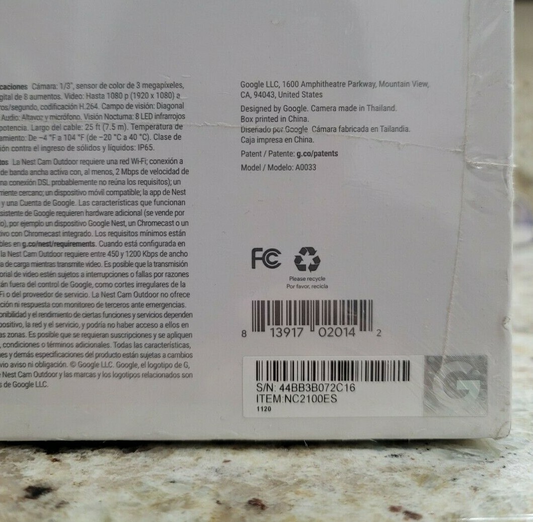 NEST Cam Outdoor Security Camera Model NC2100ES – Sealed NEW (Not Google Cam)