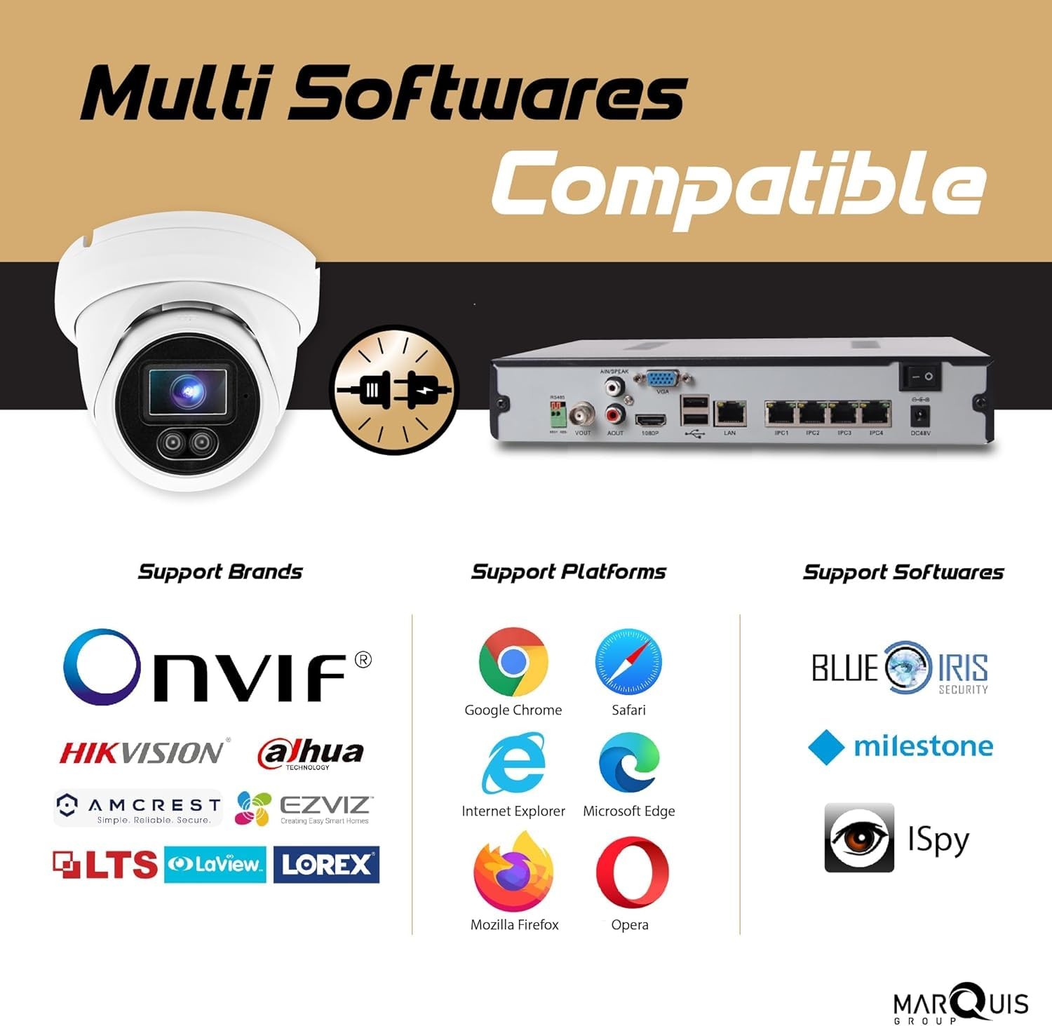 Marquis HD 4K 8MP IP Camera Color at Night PoE Turret Dome with White