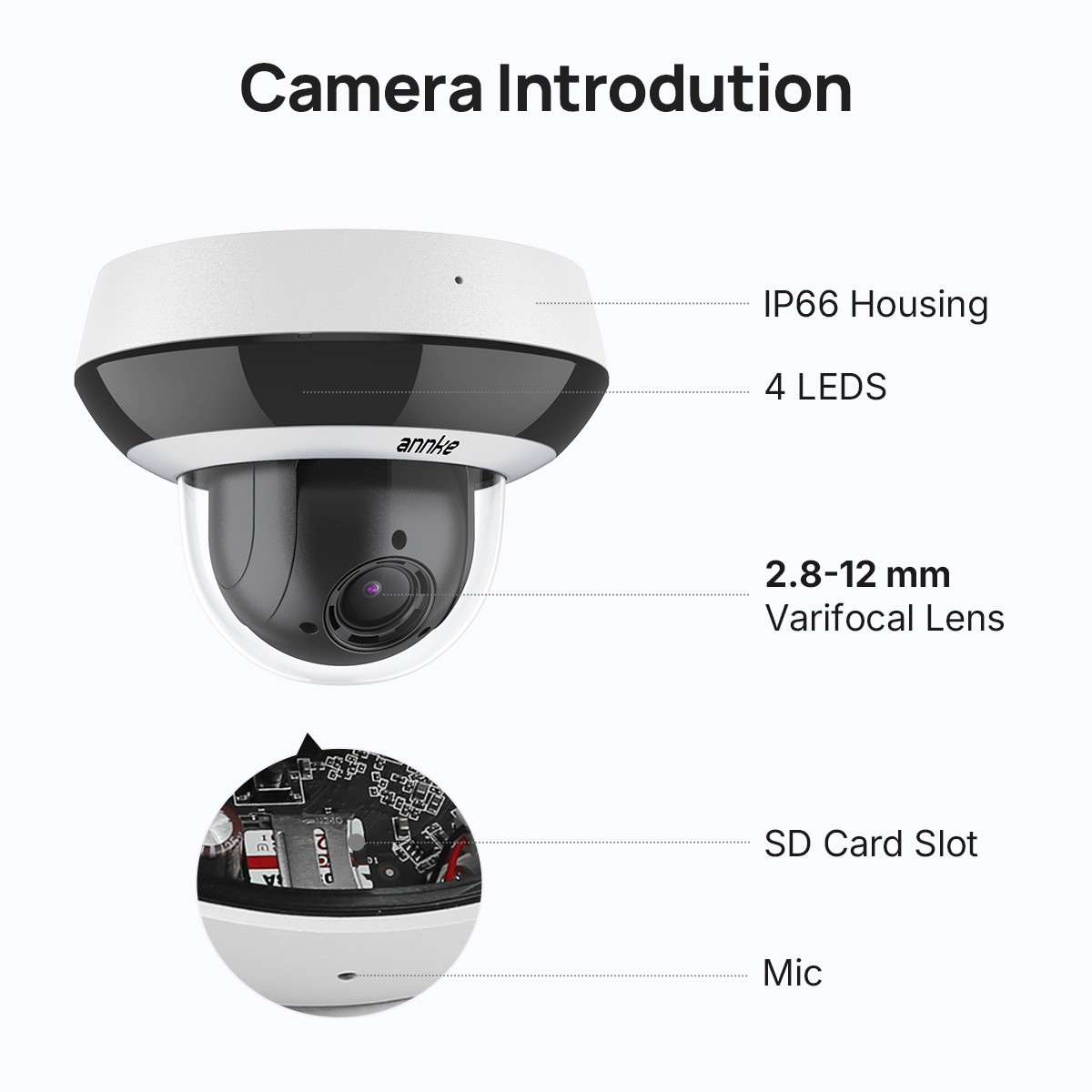 ANNKE 5MP POE PTZ Security IP Camera 4x Zoom Audio Recording Color Night Vision
