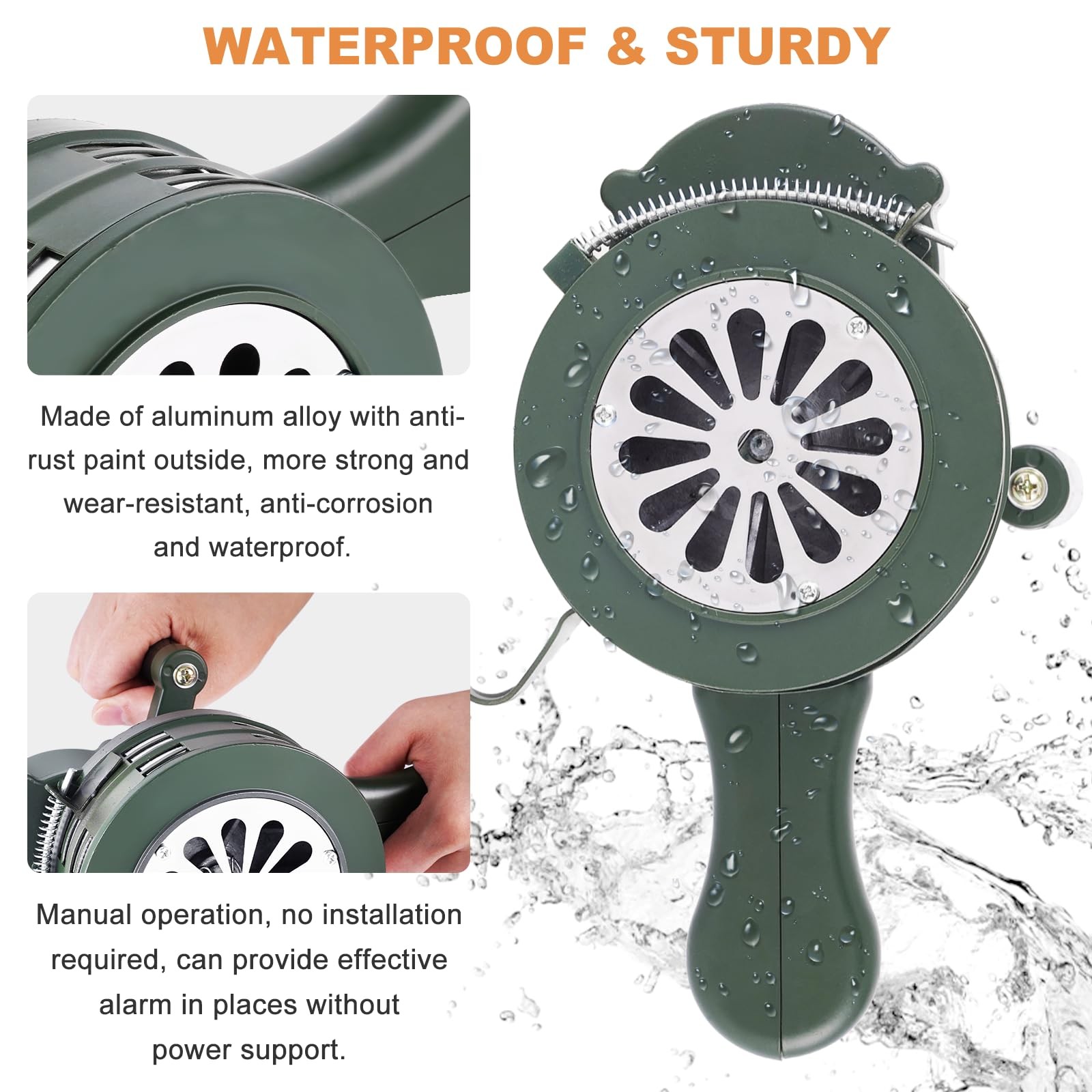 Saladulce Hand Crank Siren Horn Manual Operated Metal Alarm Handheld