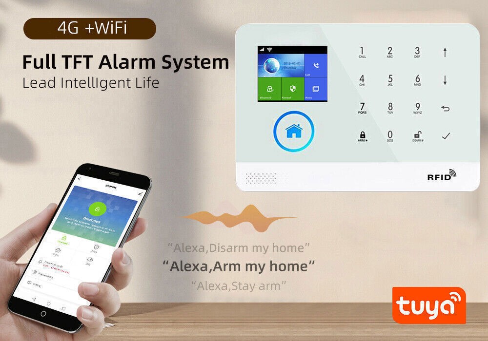 TUYA WiFi+US 4G GSM Smart Home Security Alarm System w/Keypad PIR Door Sensor