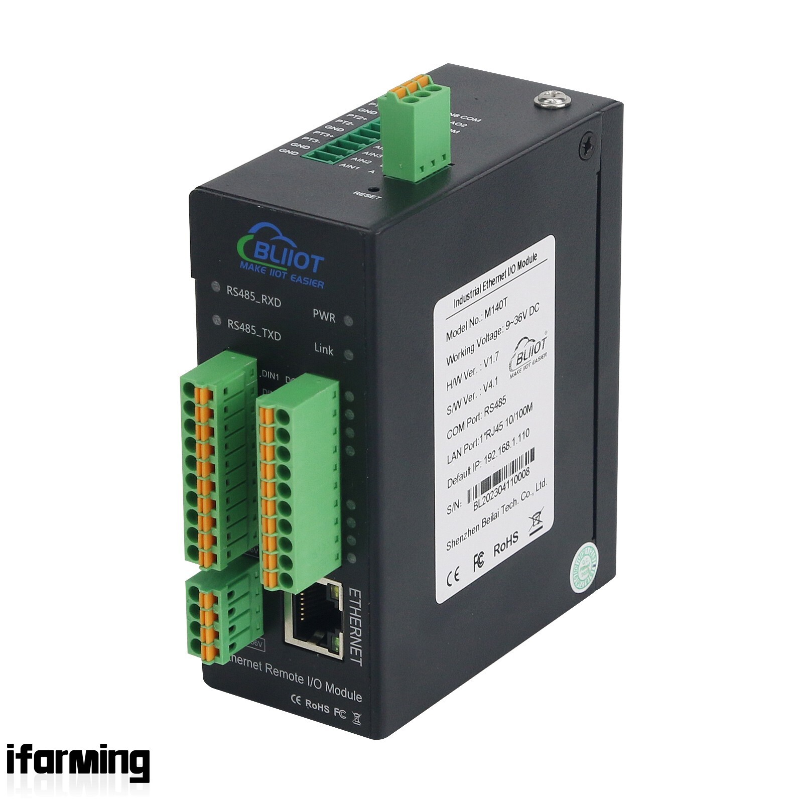 M140T Ethernet Remote IO Module Data Acquisition Module 8DI+8DO+1RS485+1Rj45 ifa