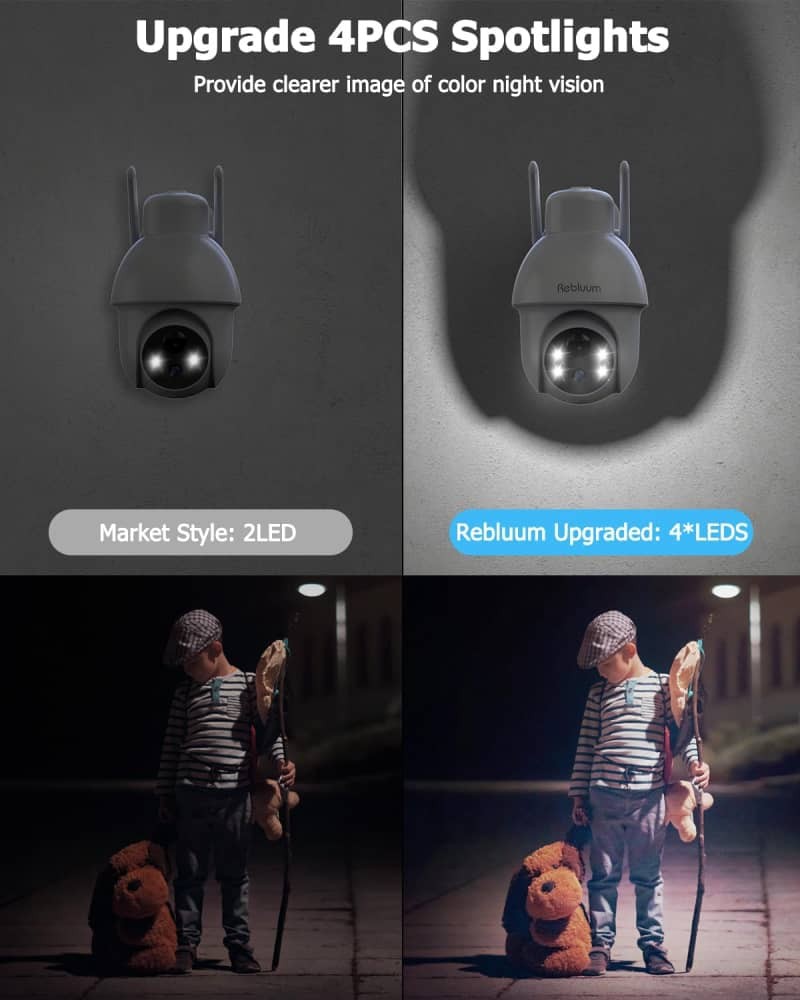 Rebluum 2K Solar Security Camera Wireless Outdoor 360° PTZ Night Vision WiFi