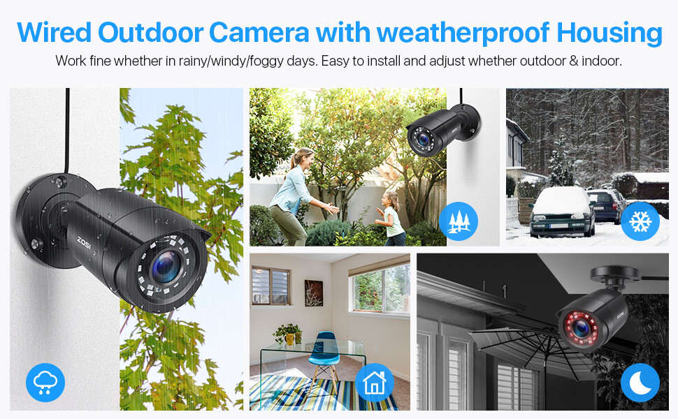ZOSI 8CH H.265+ 5MP Lite DVR 2 1080P Outdoor Bullet Camera Home Security System