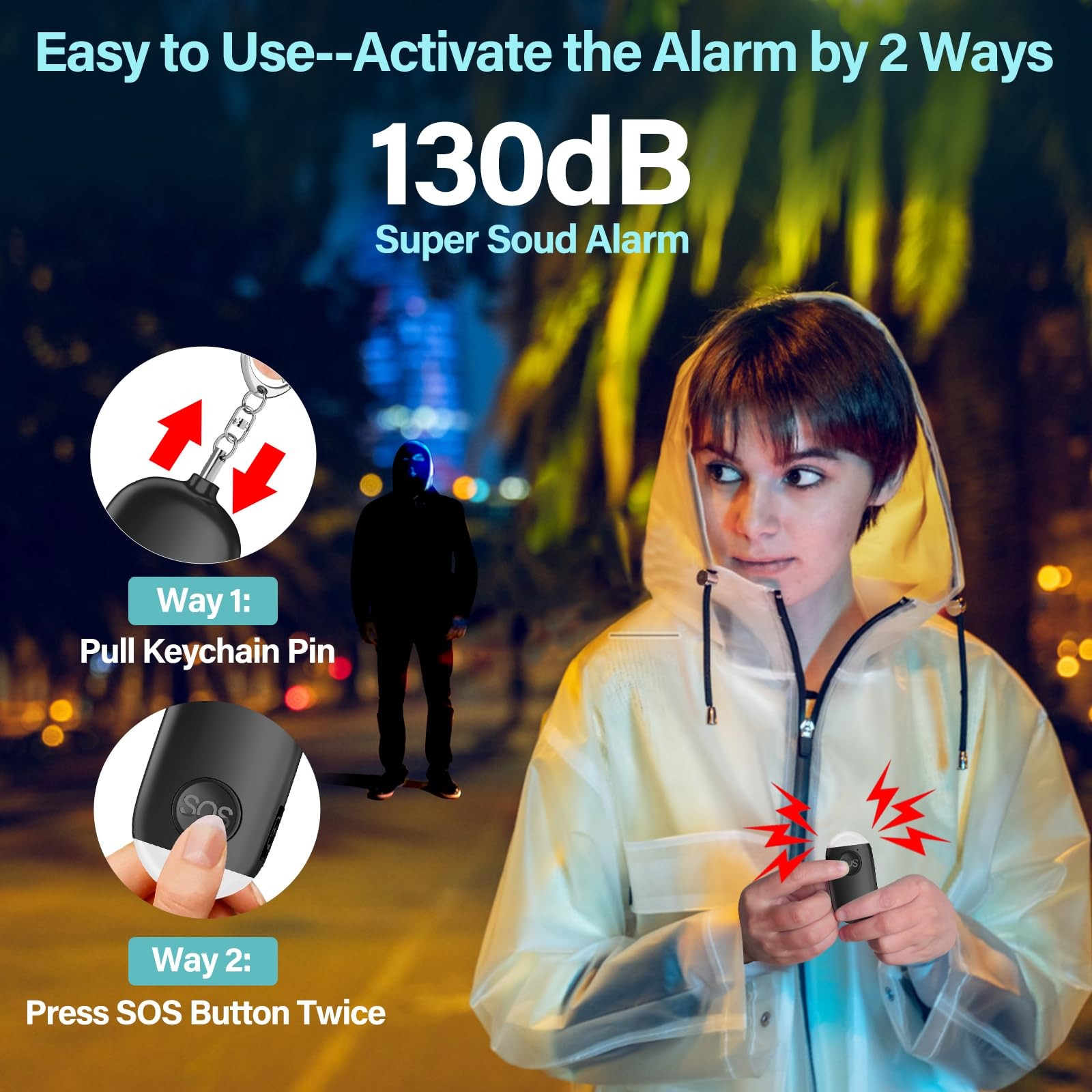 Personal Safety Alarm for Women, 2 Pack Rechargeable 130dB Self Defense Alarm…