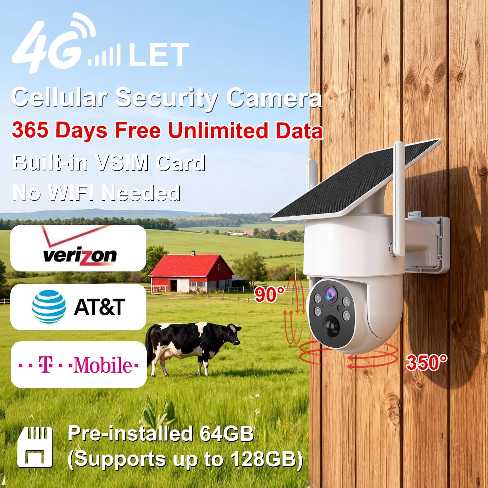 QUTHZZHY 4G LTE Cellular Security Camera Outdoor Wireless, 365-Day Free White