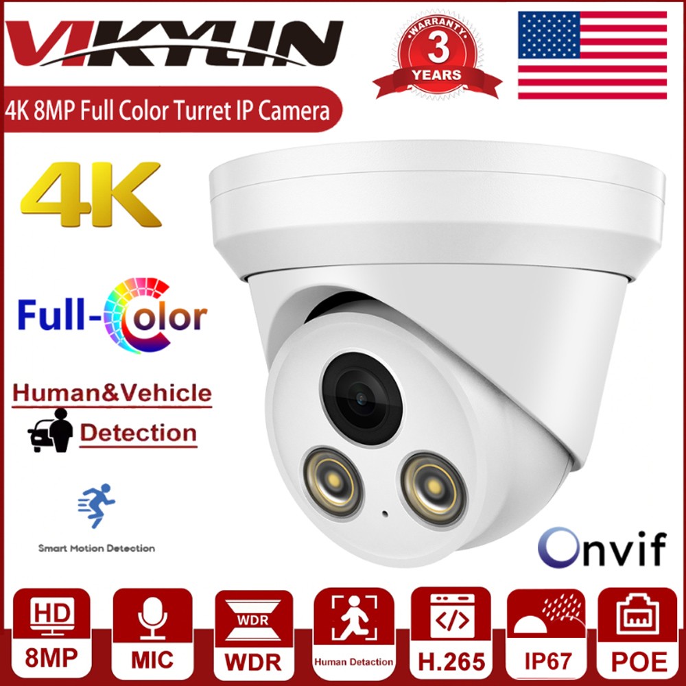Vikylin 8CH 8PoE NVR CCTV Systems Full Color 4K 8MP POE IP Camera 24/7 Color Lot