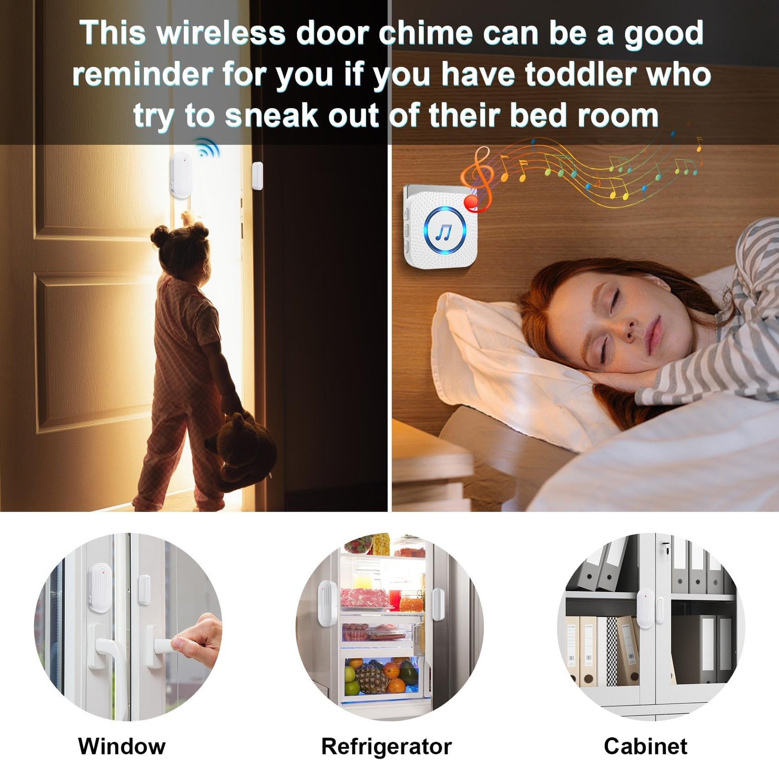 Door Chime,SanJie Wireless Sensor 2 Sensors + 1 Receiver White, White