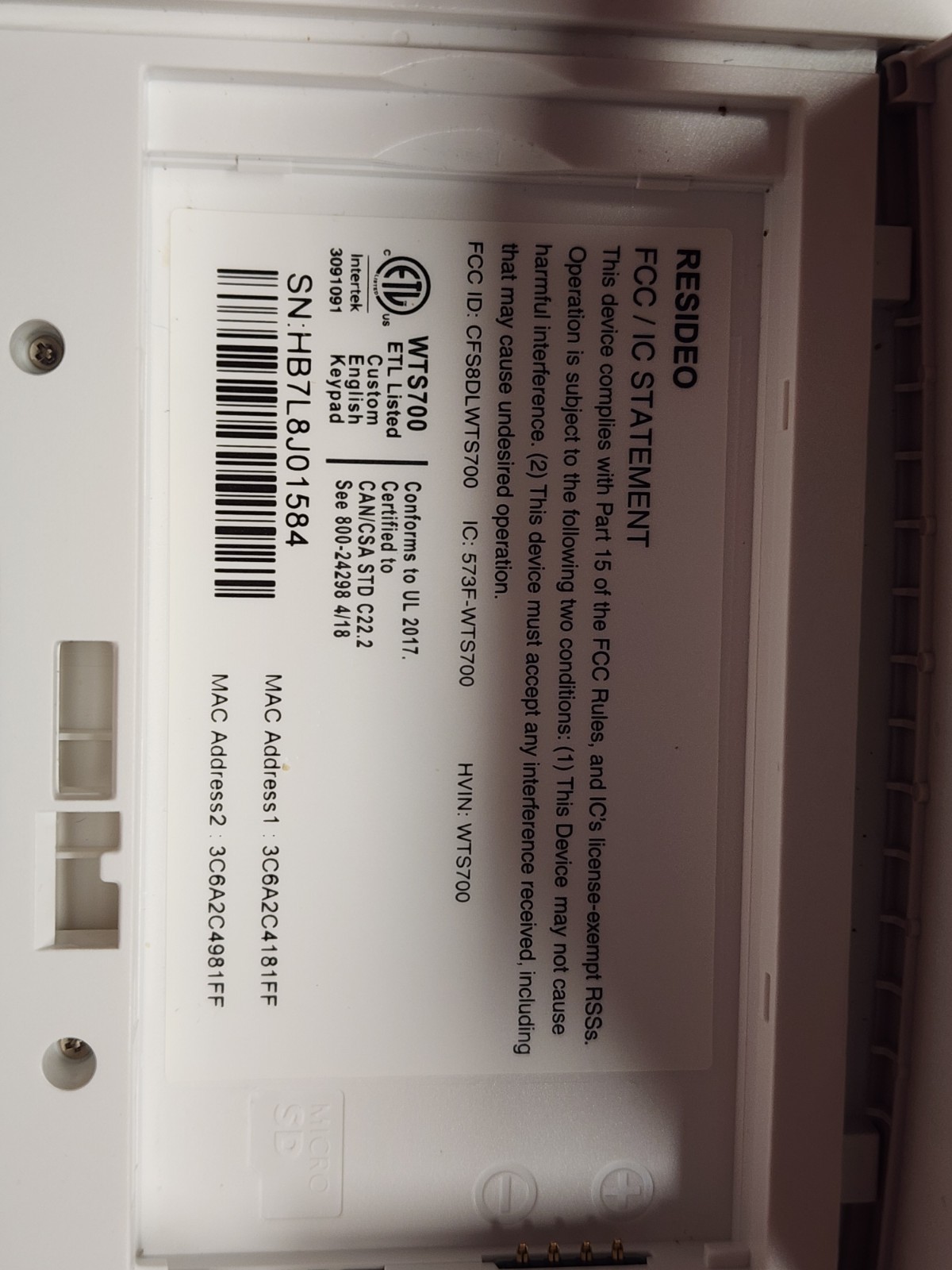 ADT Command All-In-One Smart Home Touchscreen Security Panel WTS700 Untested