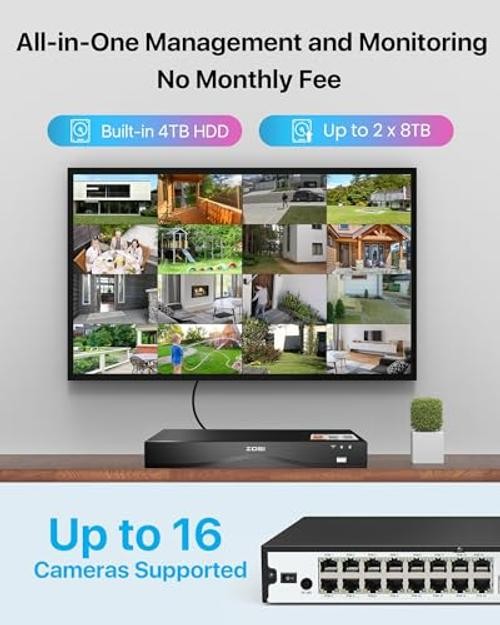 32CH 4K PoE Security Camera System,8pcs 8MP Indoor Outdoor IP 4K-16CH+8Cam+4TB