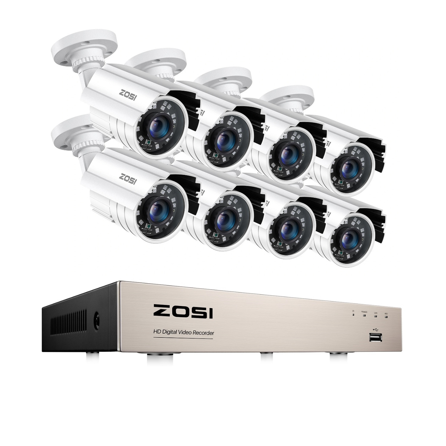 ZOSI 8CH H.265+ 5MP Lite HDMI DVR 1080P Home Security Camera System Weatherproof