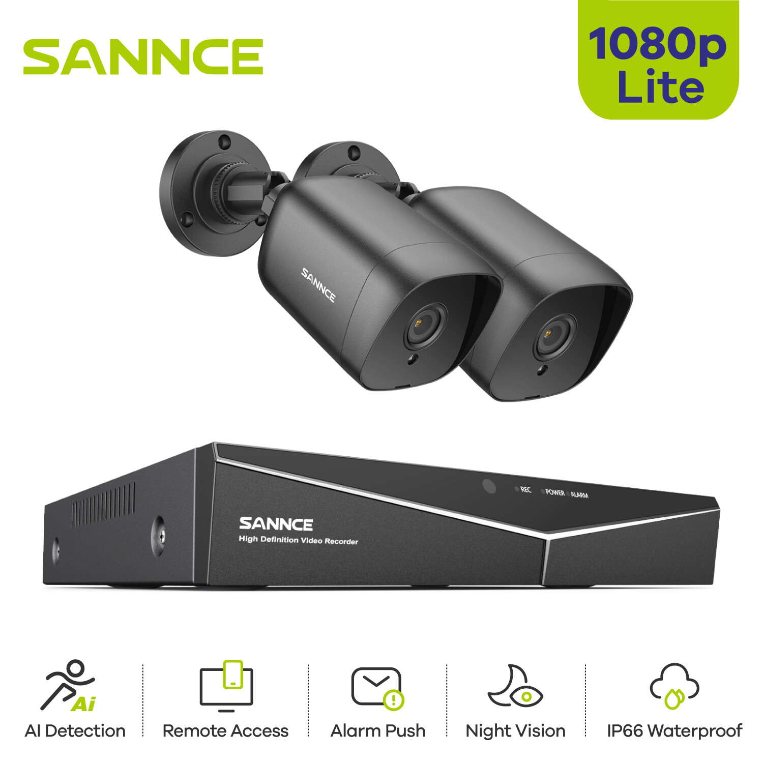 SANNCE 4CH 2MP Lite DVR 1080P Outdoor CCTV Security Camera System Night Vision