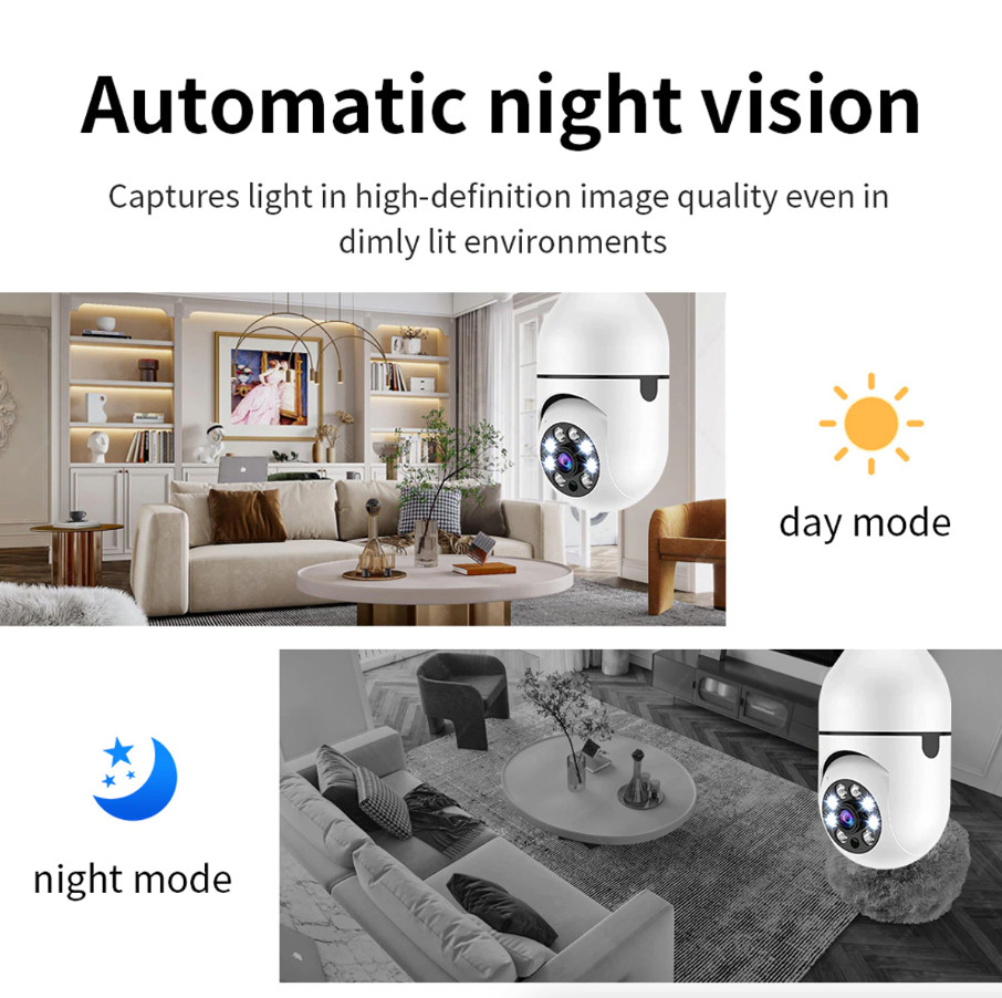 360° Panoramic WiFi IR IP E27 Light Bulb Camera 1080P Night Smart Home Wireless