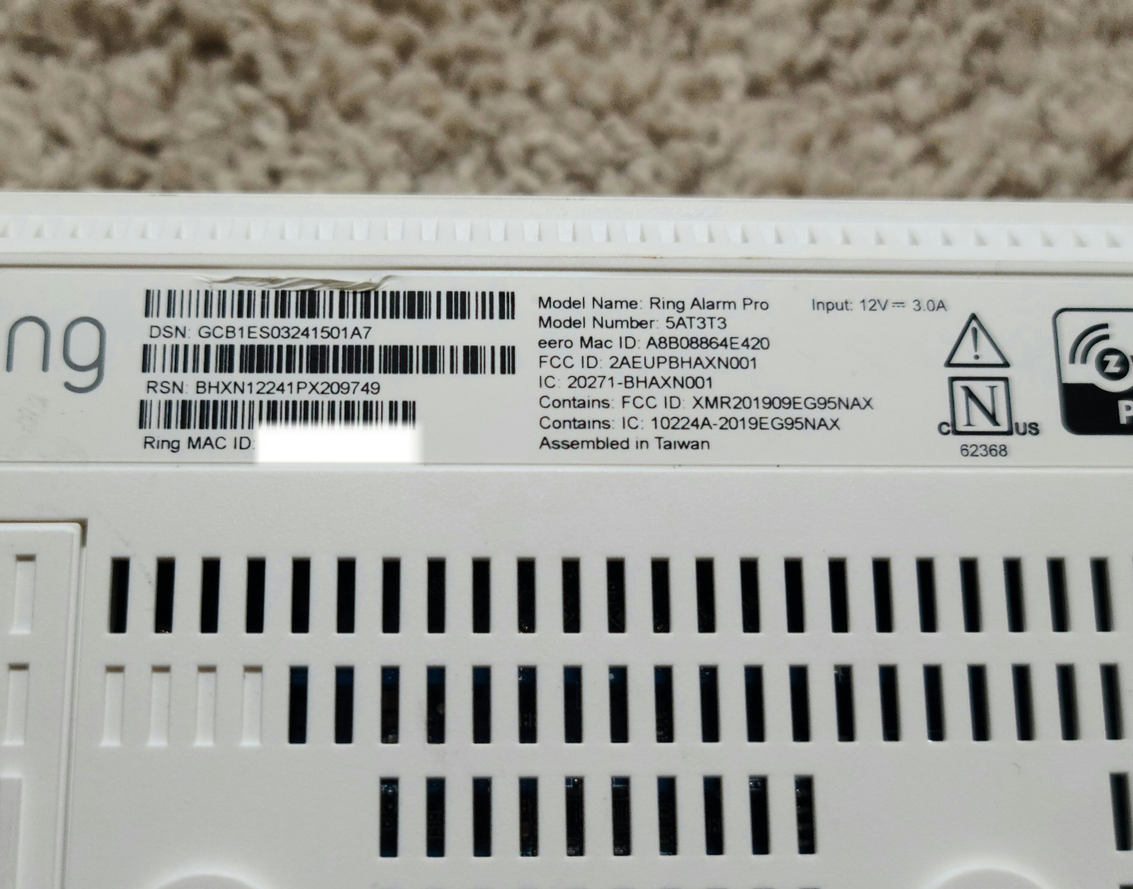 Ring Alarm Pro Base Station (Model 5AT3T3) 24/7 Backup Internet Battery Backup
