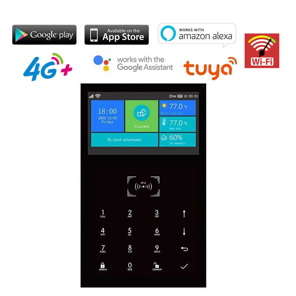 Tuya WiFi+4G GSM SMS Wireless Home Security Alarm System+Amazon Alexa+Google