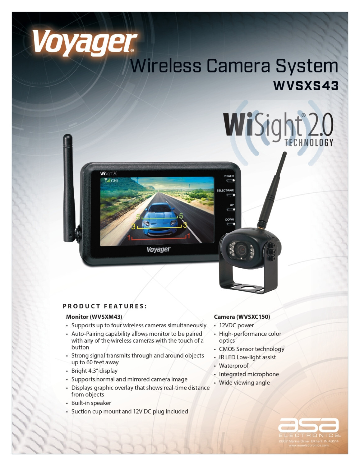Voyager WVSXS43 Wireless Camera System, 4.3″ LCD Monitor & Rear Camera