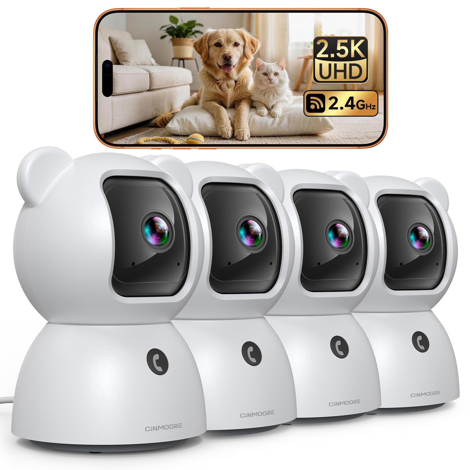 4 Pack 2.5K Cameras for Home Security, Non-Subscription AI White