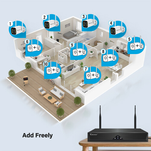 JENNOV 10CH 5MP Outdoor Wireless Security Camera System WIFI CCTV Audio NVRkit