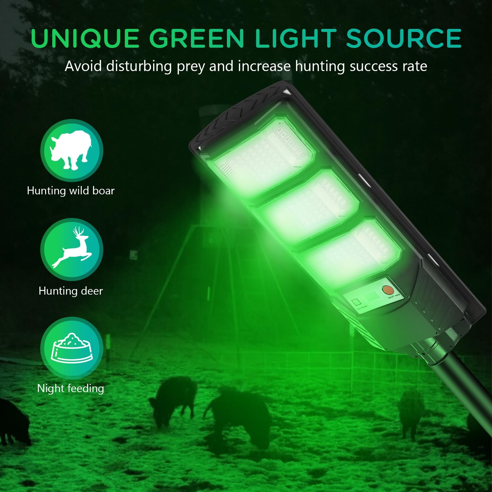 Hog Lights for Night Hunting, Zuomeng Solar Green Light, Motion Black