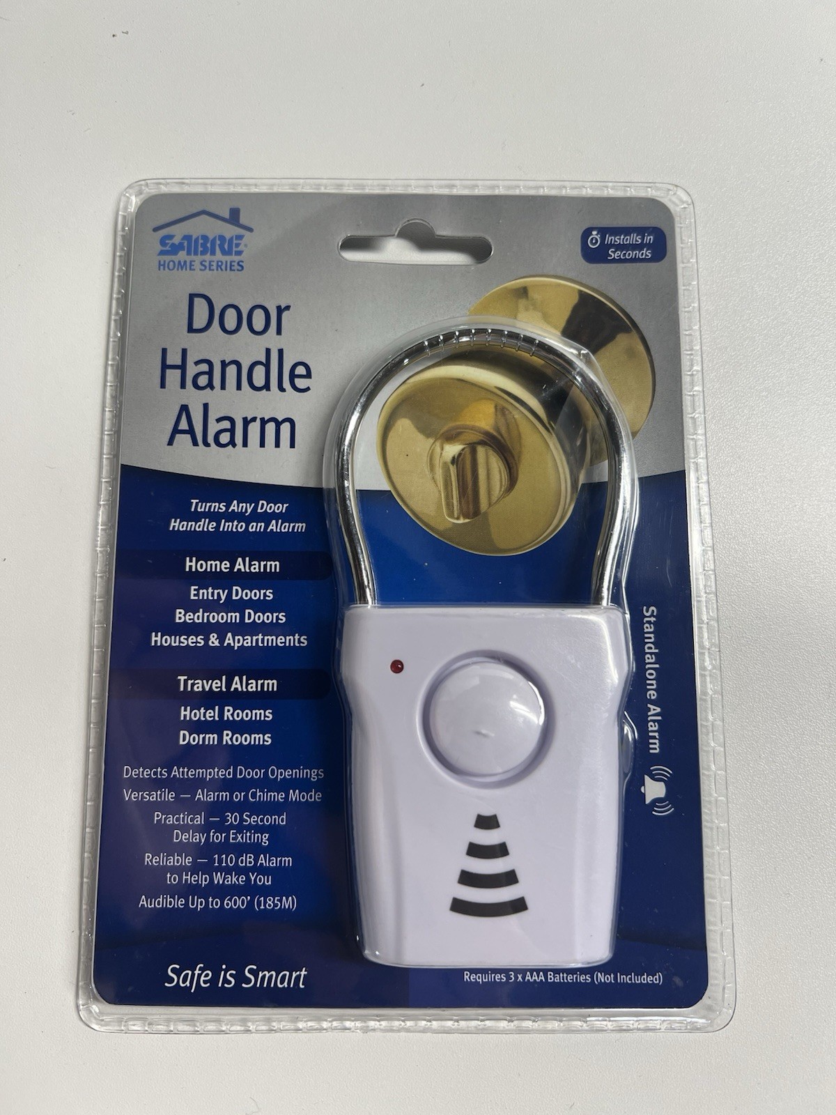 SABRE Door Handle Alarm –110dB Home Security – Audible up to 600 Feet SA81144