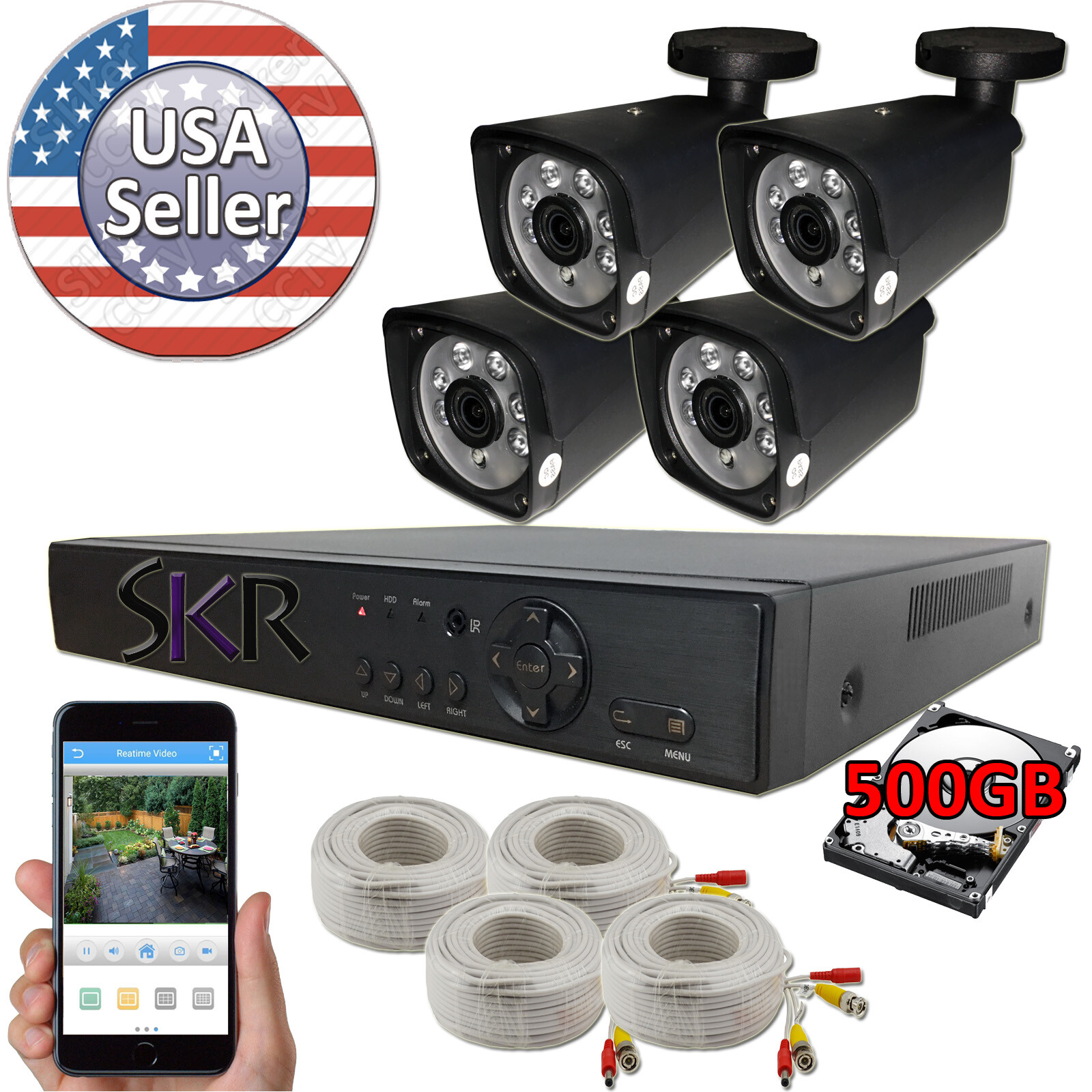 Sikker 4 ch channel DVR 1080P Home security camera system HDMI 500GB hard drive