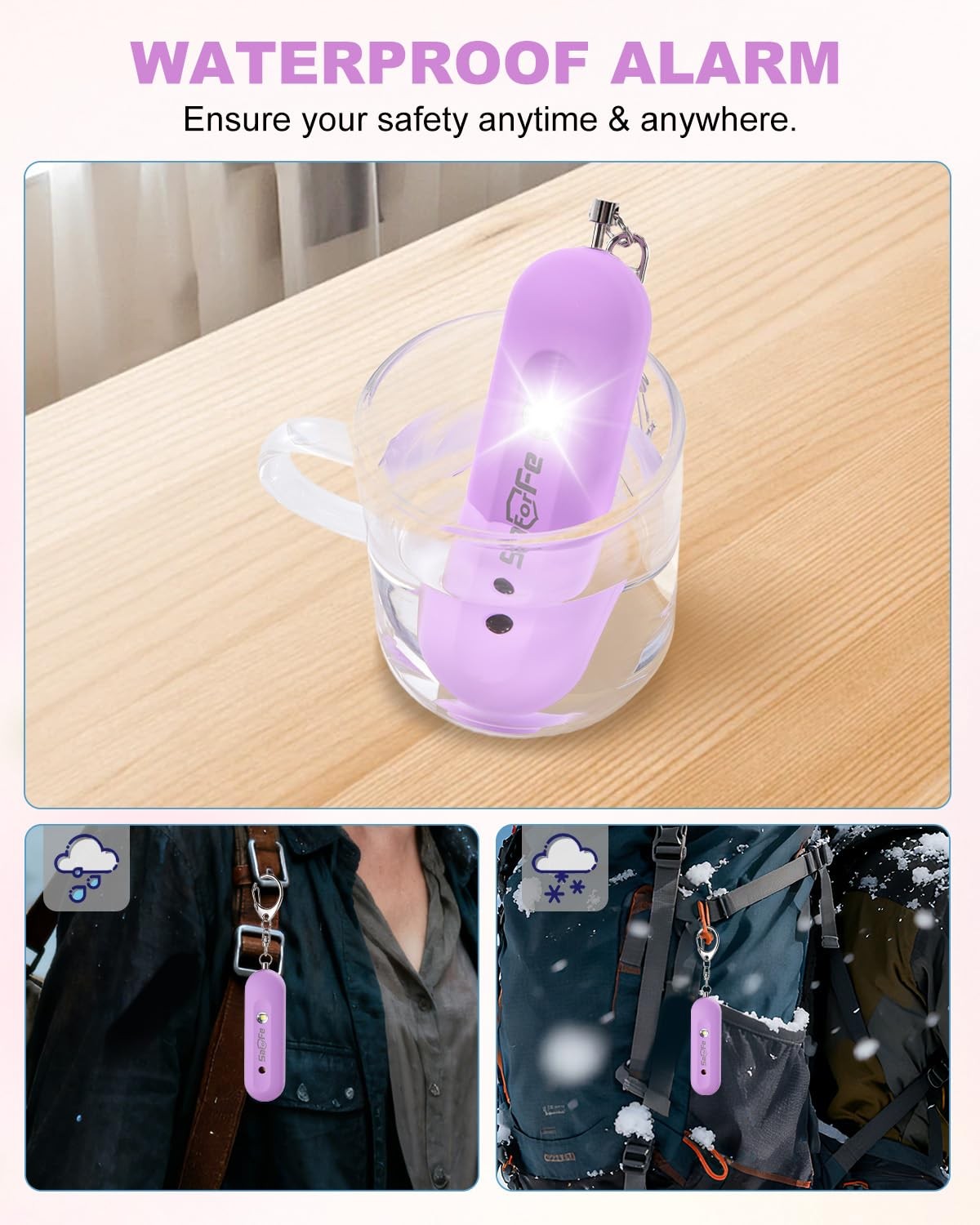 Personal Safety Alarm for Women – Waterproof Rechargeable Security Alarm – 14…