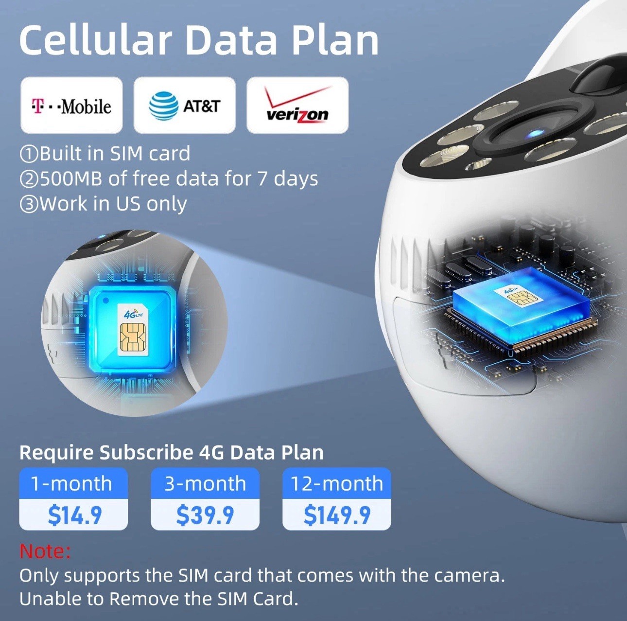4G LTE Cellular Solar Security Camera Wireless Outdoor Built-in SIM Card 2PACK