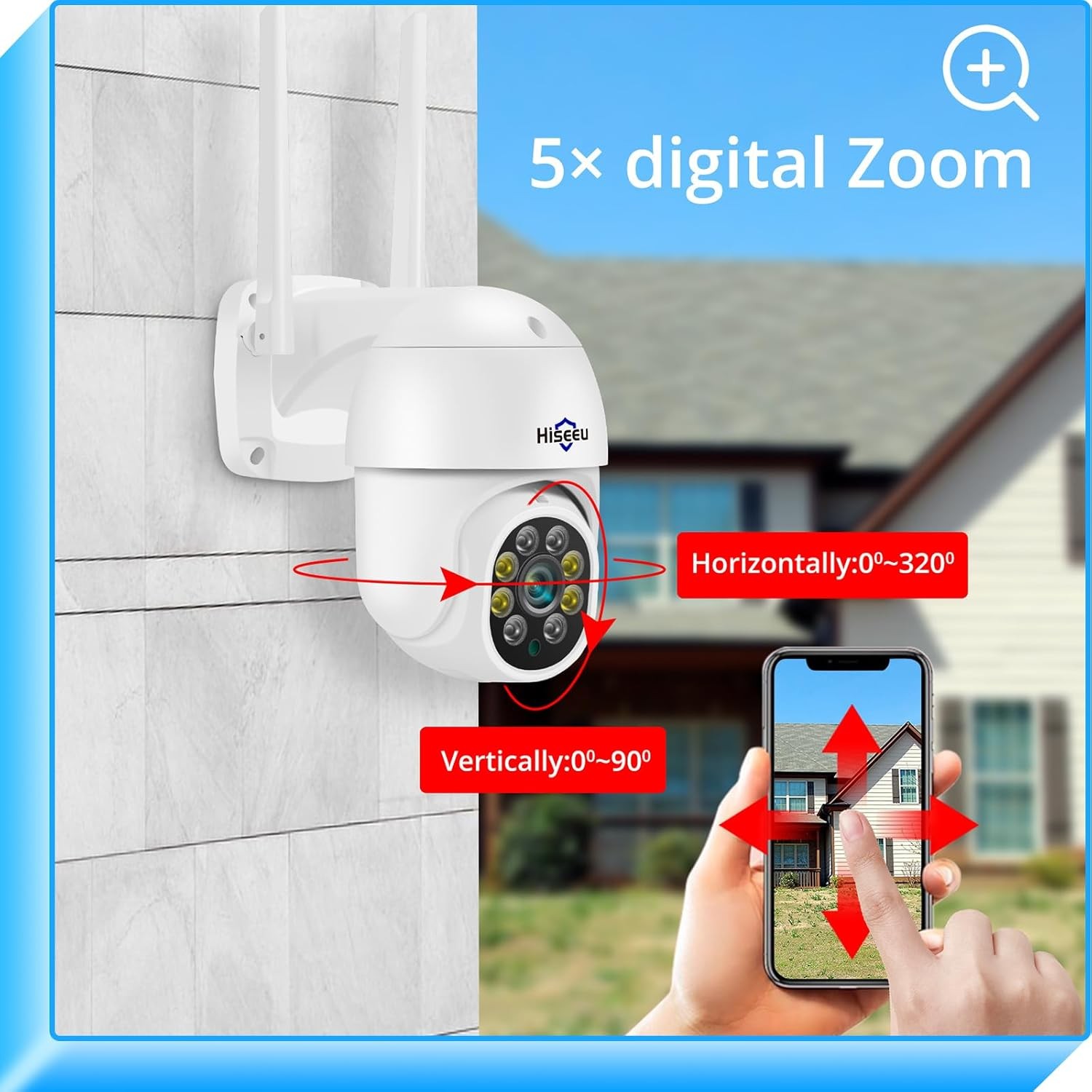 Hiseeu 3MP Security Camera Outdoor,WiFi 1 Count (Pack of 1), PTZ