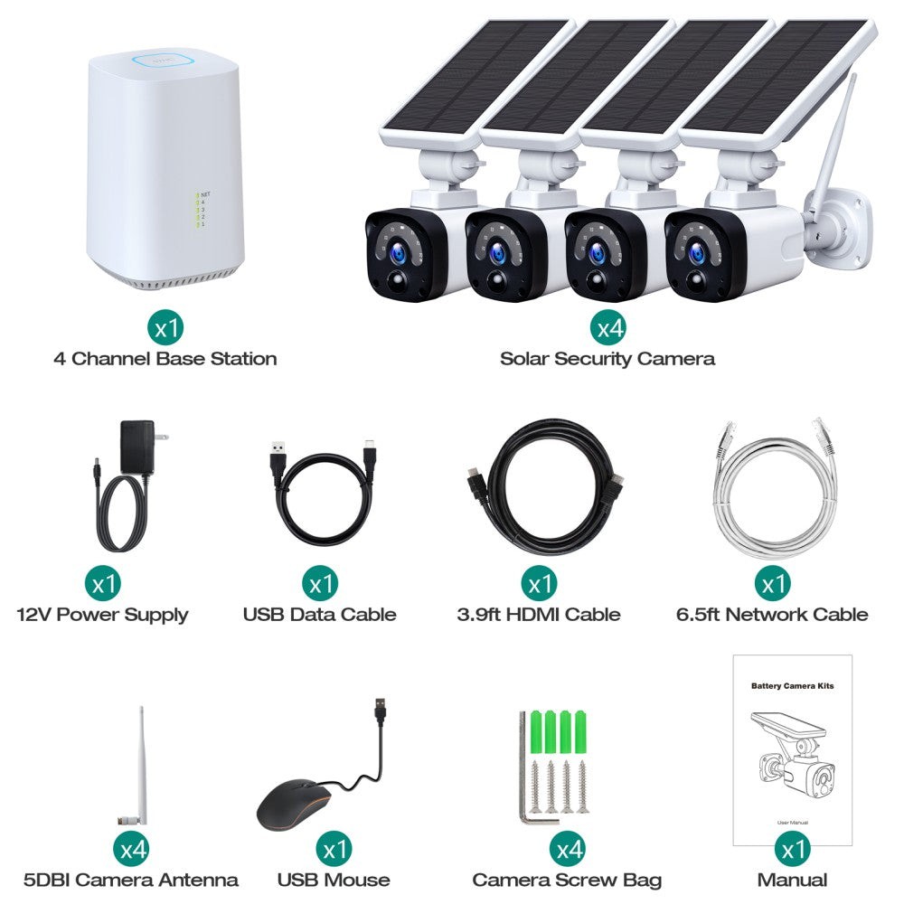 Solar Battery Powered Wireless Security Camera System WiFi IP Outdoor Home PIR