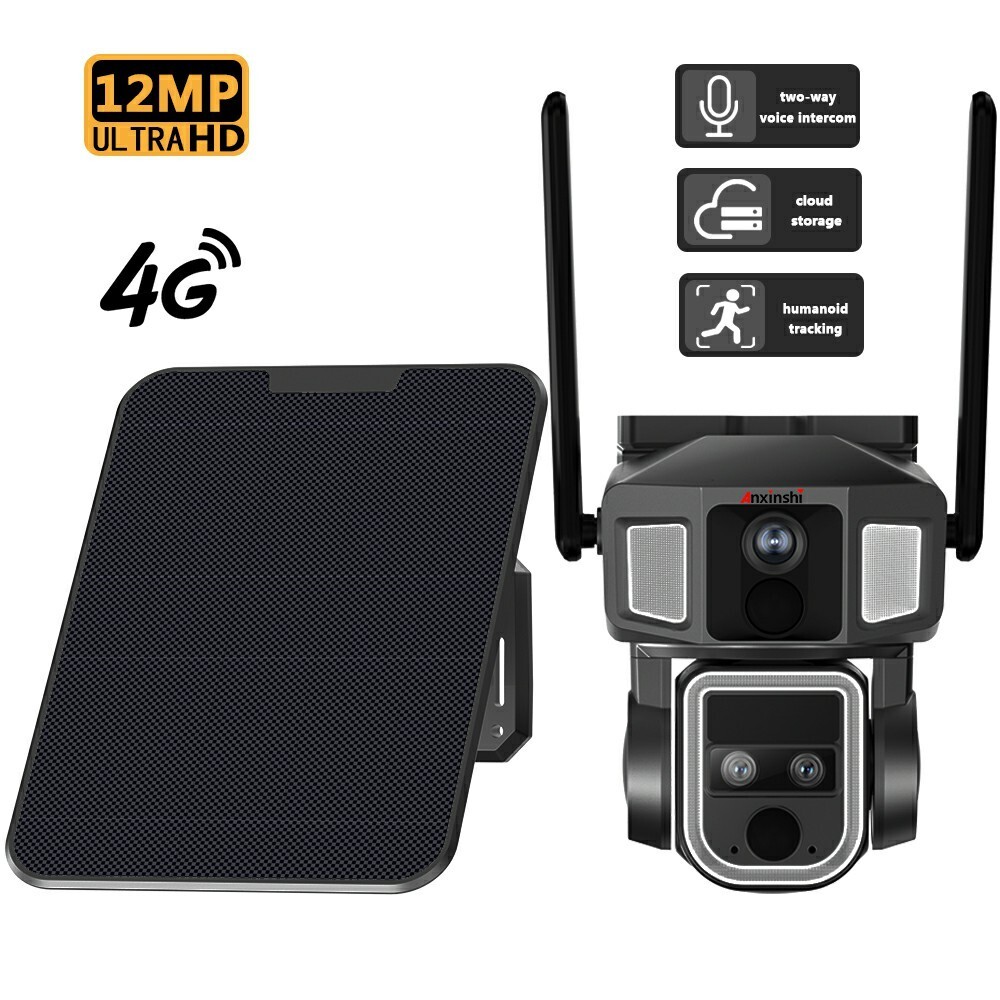 ANXINSHI 12MP Dual-lens Humanoid ZOOM Tracking Outdoor Solar Camera