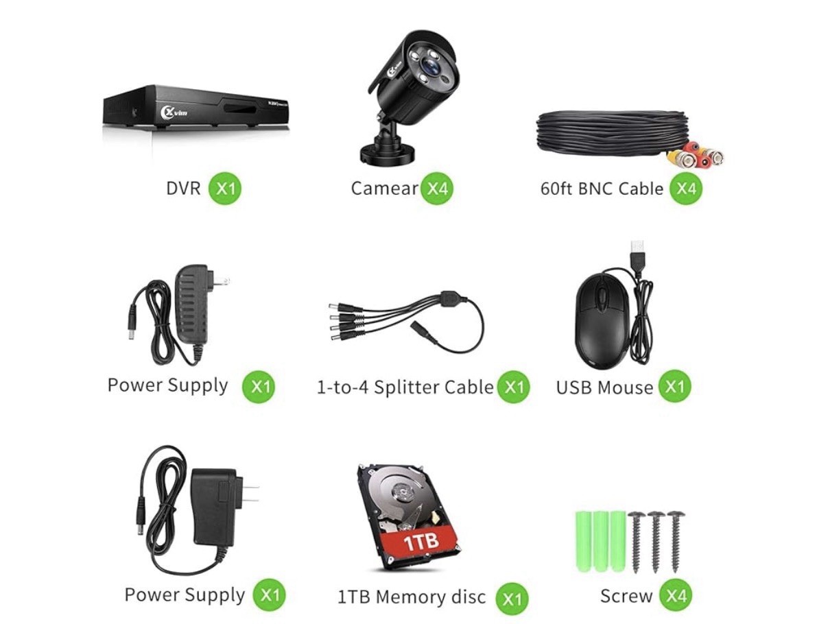 XVIM 8CH DVR H.265+ Outdoor CCTV 1080P 4 Security Camera System IR Night Vision