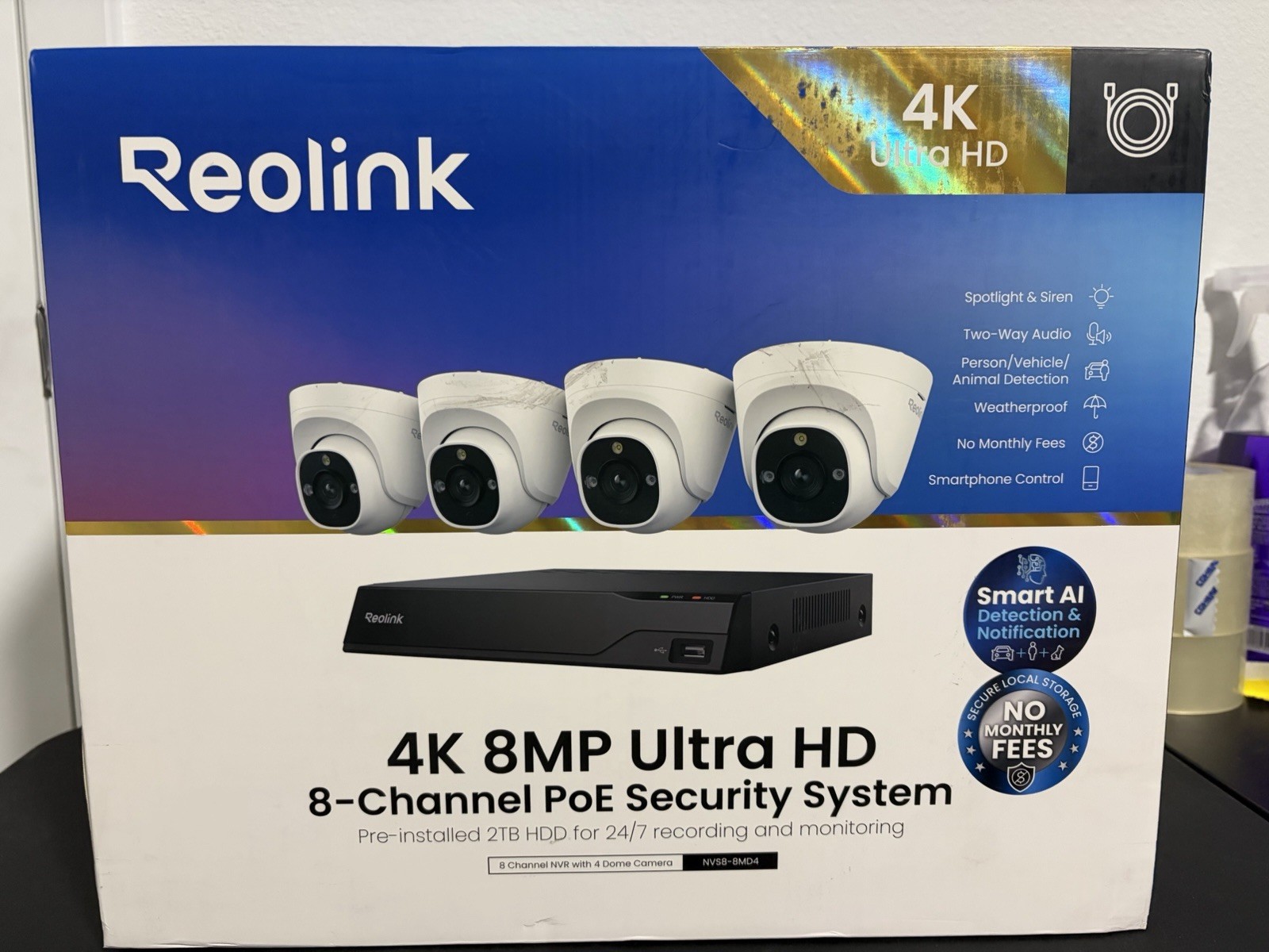 reolink security camera system 4k poe 8 Channel nvr With 4 Dome Cameras