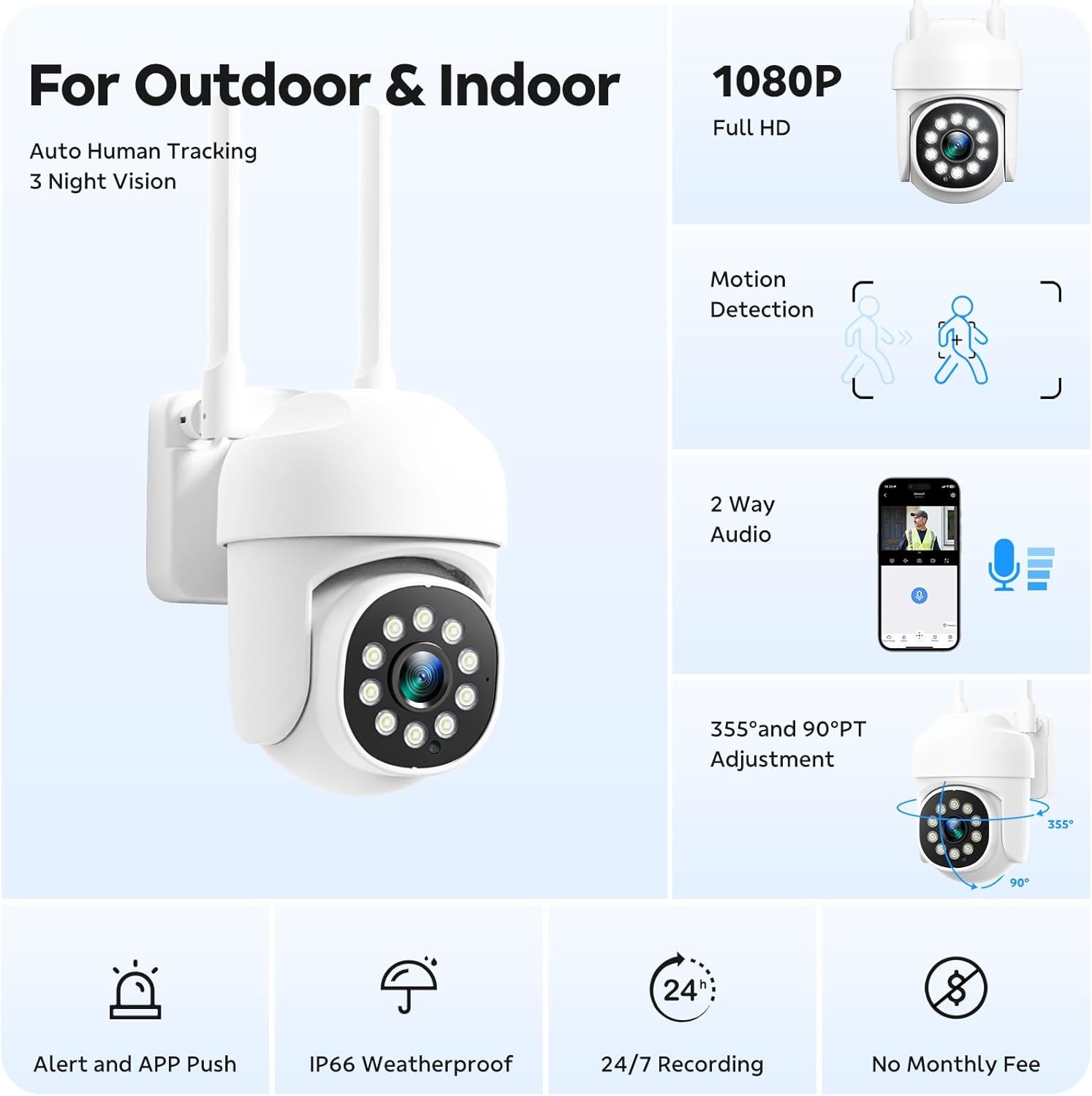 CAMCAMP Outdoor Security Camera Wireless Cameras Home Security,360°View Pan/Tilt
