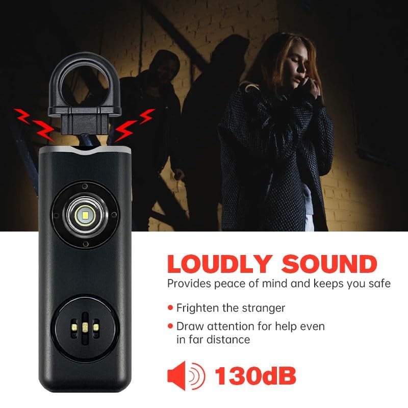 Rechargeable Personal Safety Alarm for Women | 130dB Loud Siren with Strobe L…