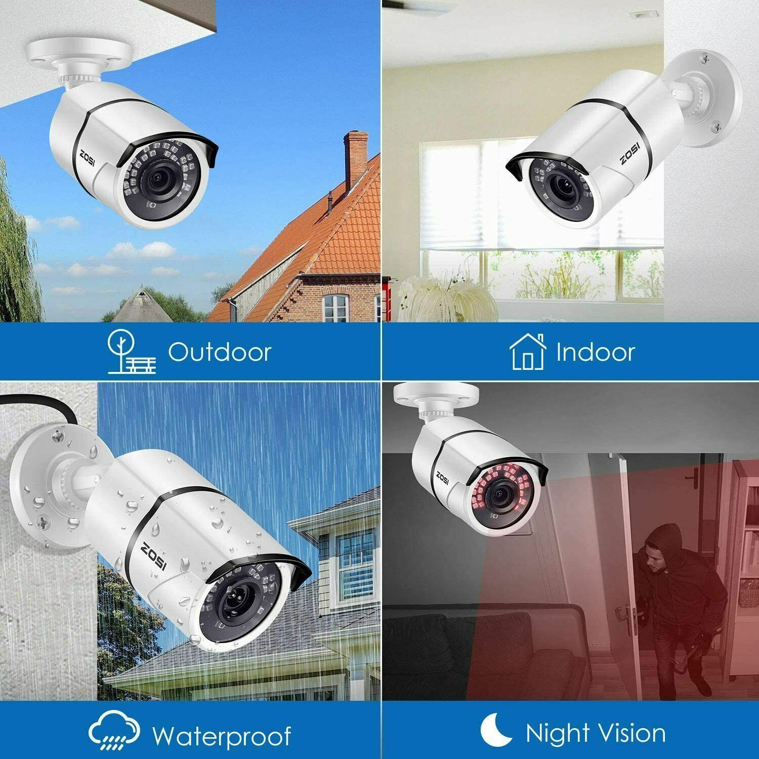 ZOSI 8CH 5MP Lite DVR Outdoor Security Camera System 1080p with Hard Drive 1TB
