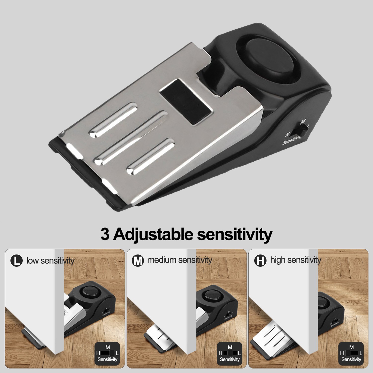 Wireless Door Stop Blocking Alarm Vibration Triggered Alert Security System