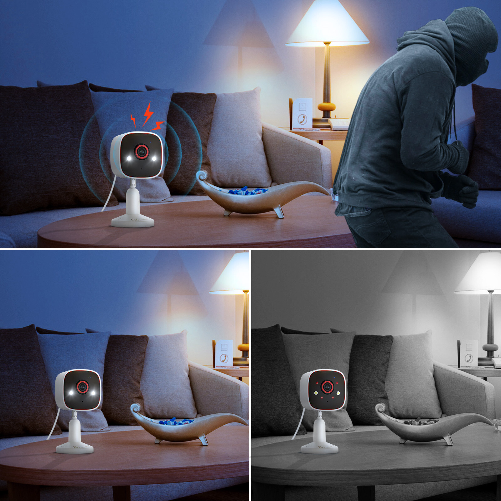 JENNOV 2.4G Wifi Indoor/Outdoor IP Wired Security Camera 3MP Night Vision Audio