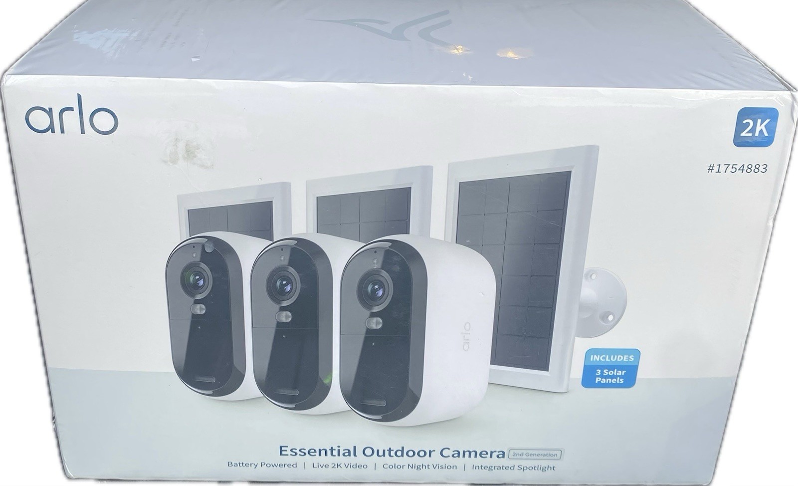 3 Pack Arlo Essential Outdoor 2K Camera 2nd Generation with 3 Solar Panels Seal