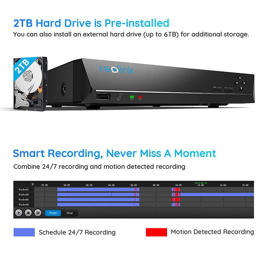 Reolink RLN8-410 8CH NVR PoE Network Video Recorder 2TB HDD Security Camera
