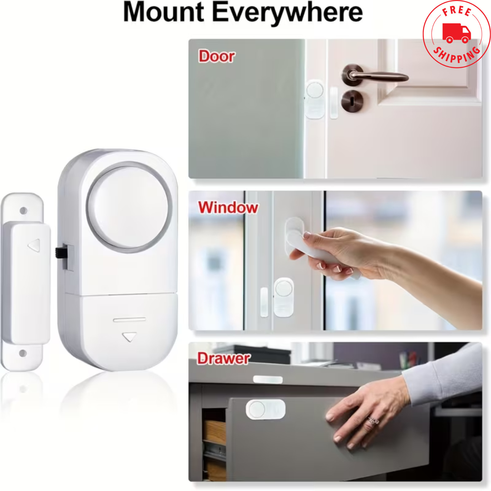 Wireless Door Window Alarm Magnetic Sensor Home Security Alert 90dB White