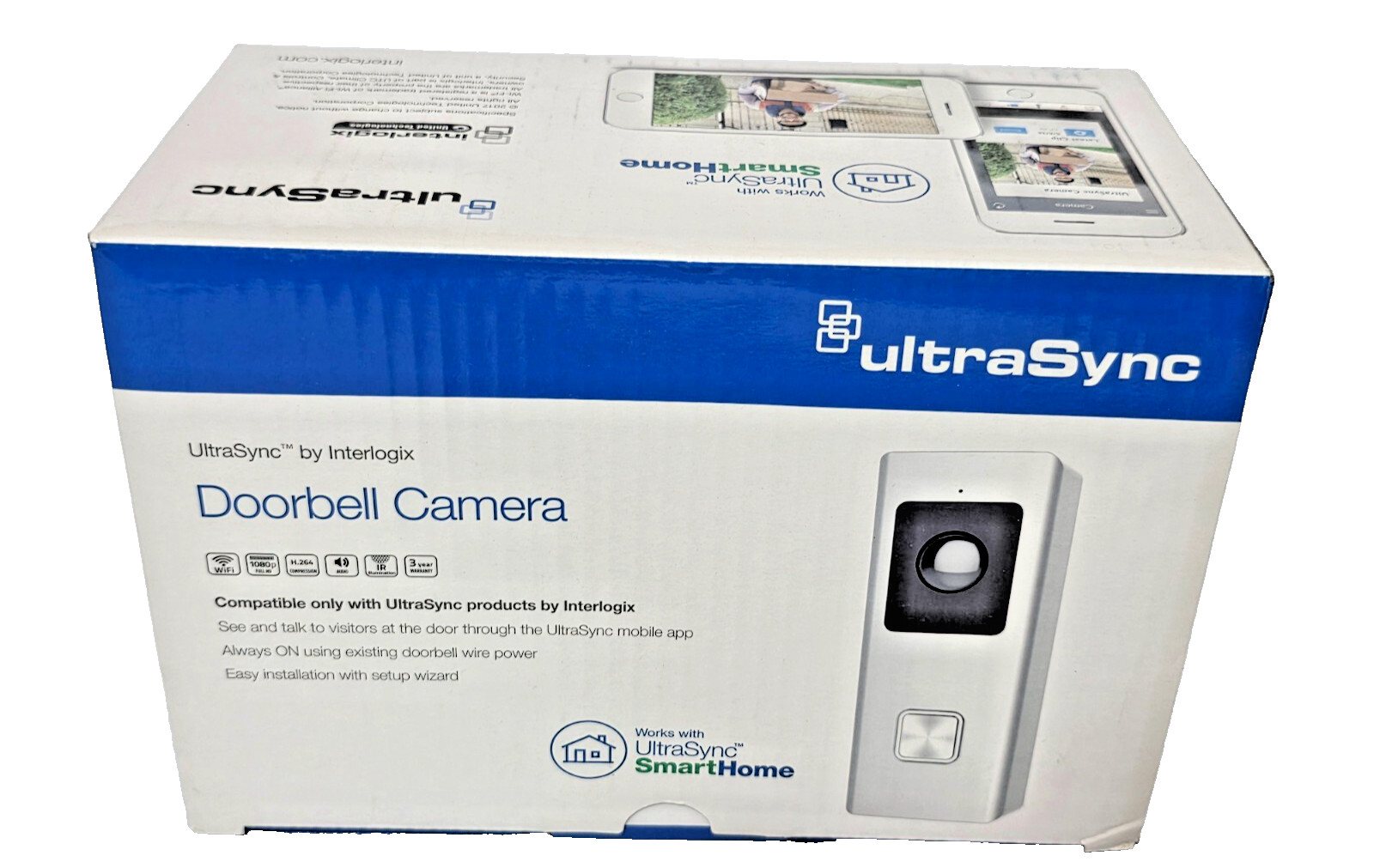 Interlogix UltraSync WIFI 1080p Doorbell Camera RS-3240 Silver/Black NEW