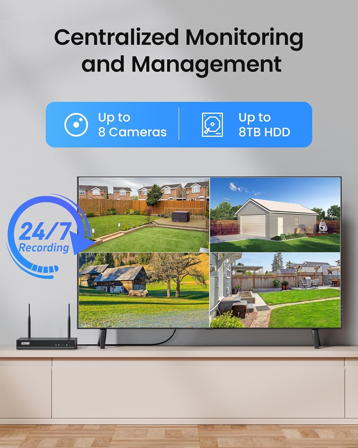 ZOSI C296 4K 8MP WiFi PT Security Camera 2-Way Talk Plug-in Wired Outdoor Camera