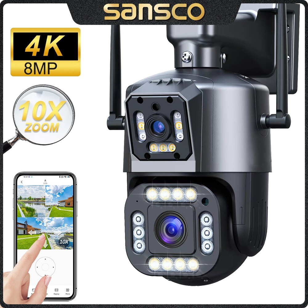 4MP+4MP Wifi Wireless Security Camera PTZ Home Outdoor Surveillance 2-way Audio