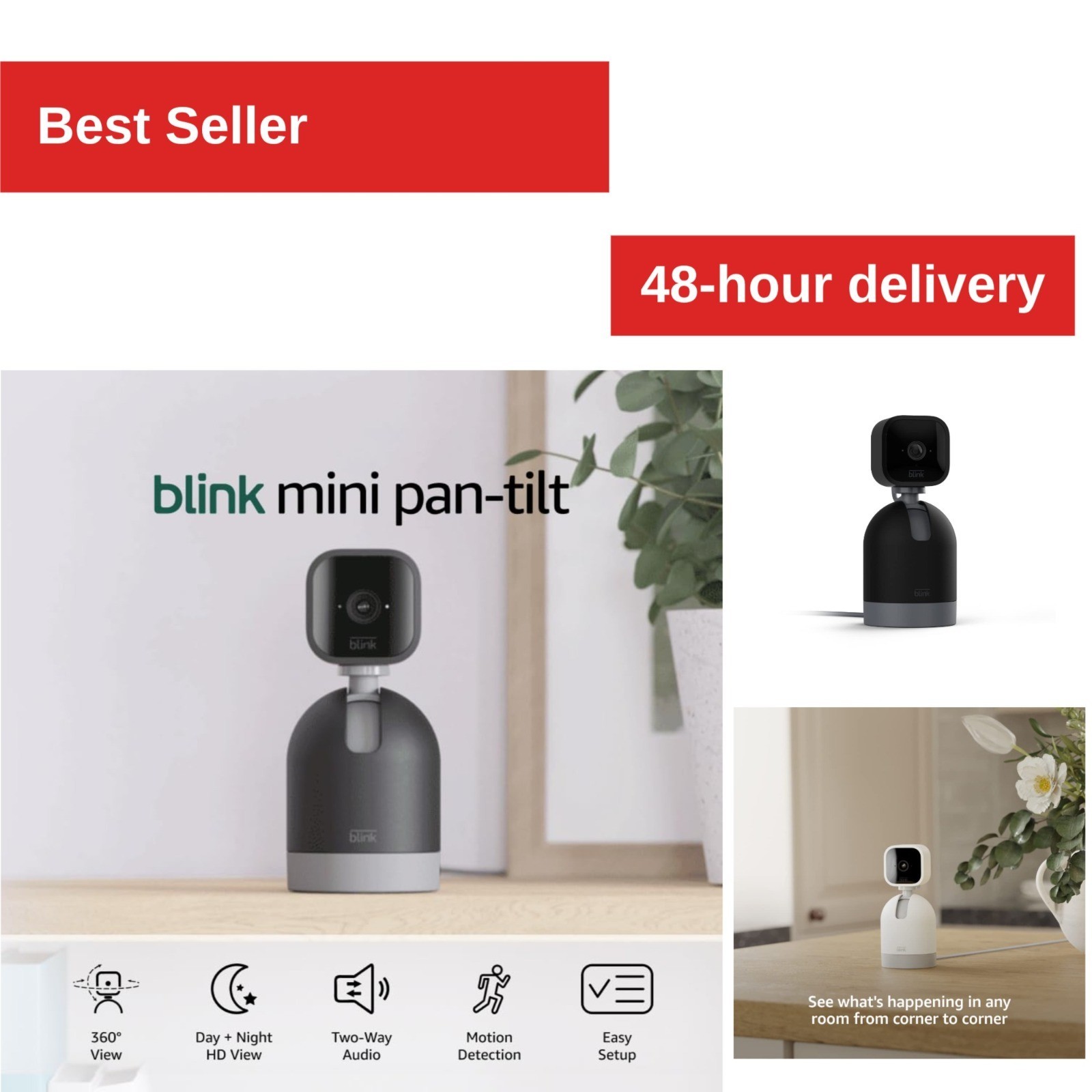 Blink Mini Pan-Tilt Security Camera – HD Video, Two-Way Audio, Alexa Compatible