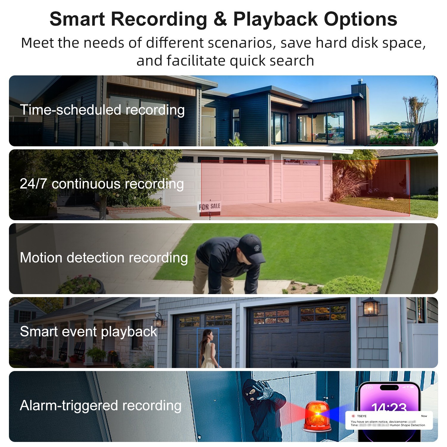 SmartSF 5MP POE Security Camera Audio Recording Outdoor Color Night AI Detection