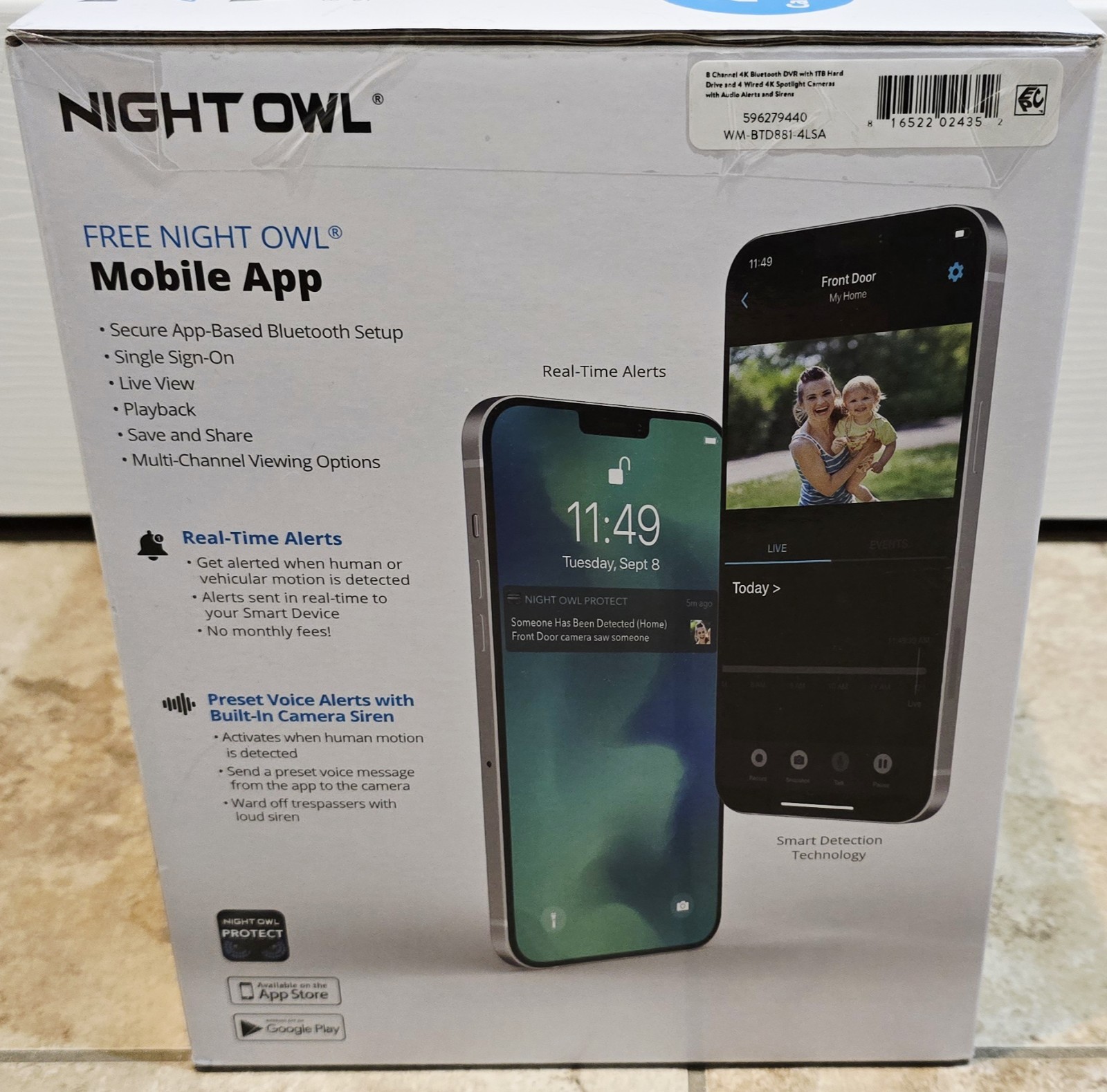 NEW Night Owl 8 Channel 4K Bluetooth DVR w/ 1TB Hard Drive & 4 Wired UHD Cameras