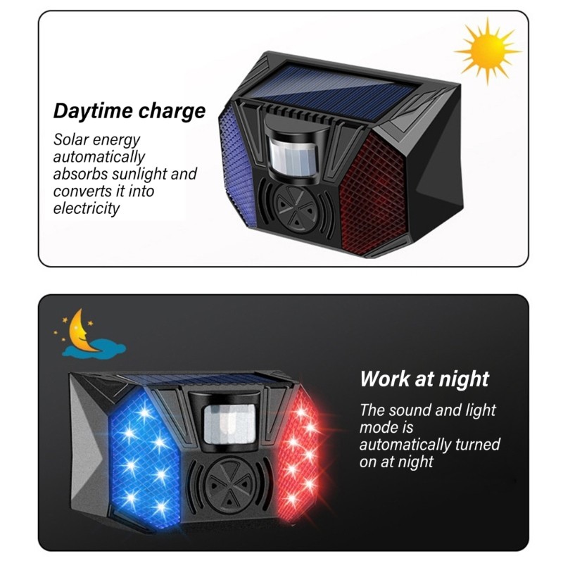 Solar Alarm Security Siren With Motion Detection And LED Flashing Warning Lights