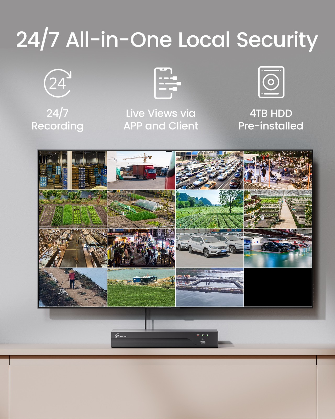 Loocam 4K 16CH PoE Camera System 4TB, 8PCS 4K PoE IP Dome Camera, Two-way Audio