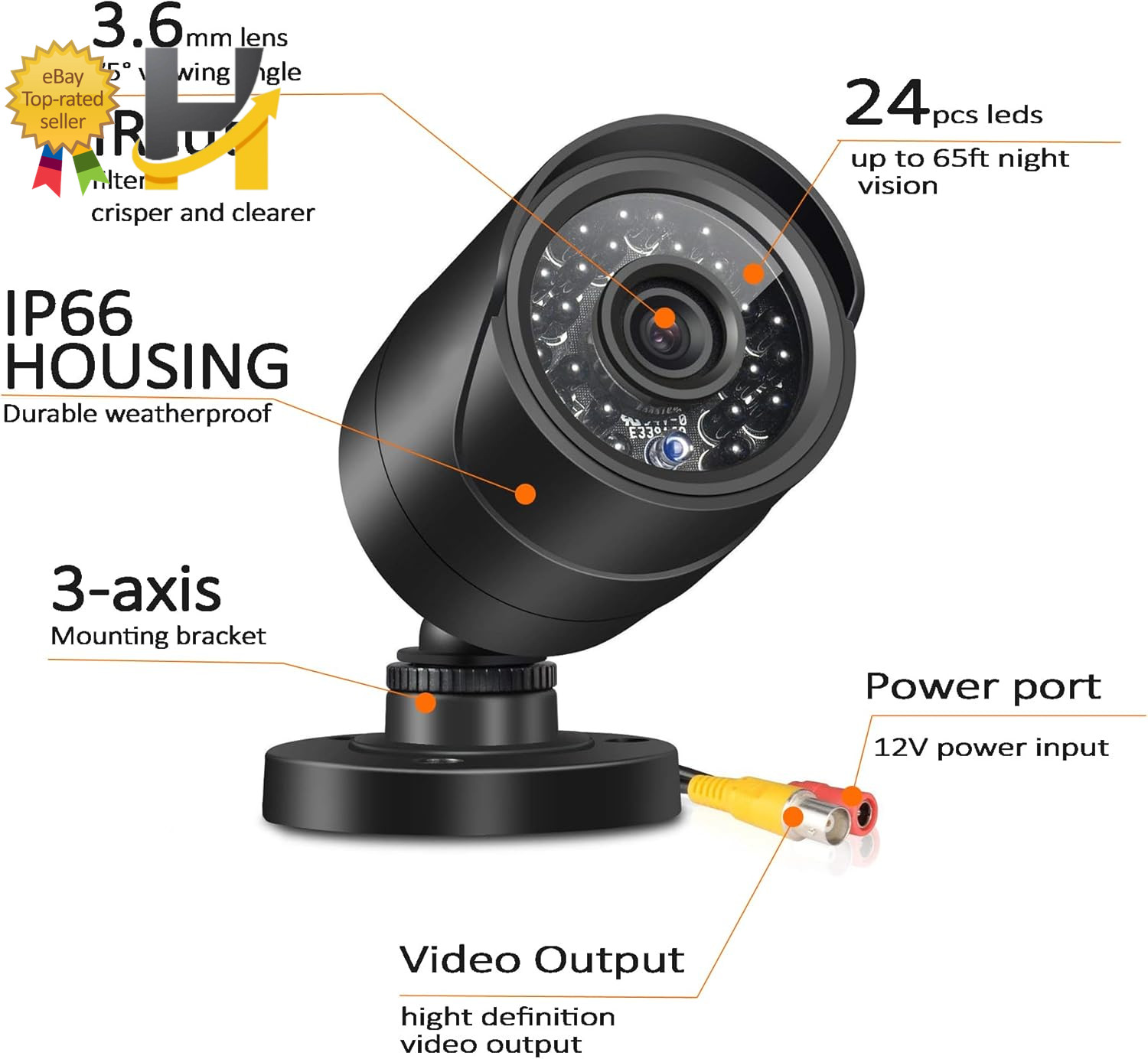 Home Security Camera System 3000TVL Surveillance DVR Kits 4Pcs Wired 1080P NEW